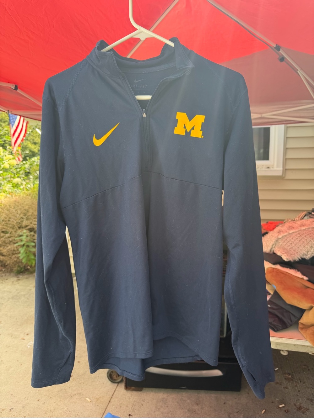 Nike Men's Navy 1/4 Zip Pullover with Yellow Logo